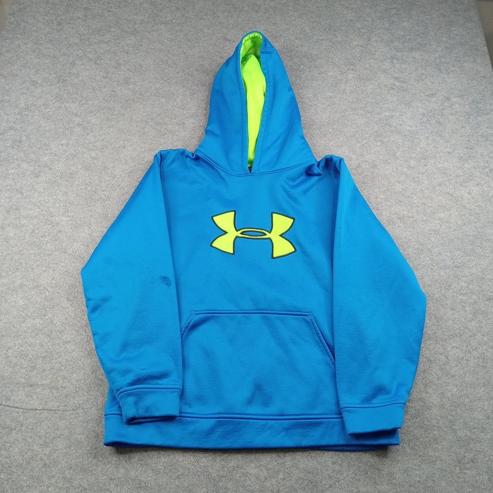 Under Armour Hoodie Boys YXL 18-20 Blue Fleece Pullover Sweatshirt Logo Pocket